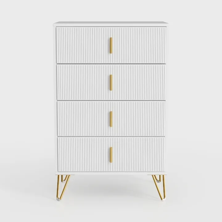 Modern Minimalist White Fluted Gold Accent Dresser 3D Model