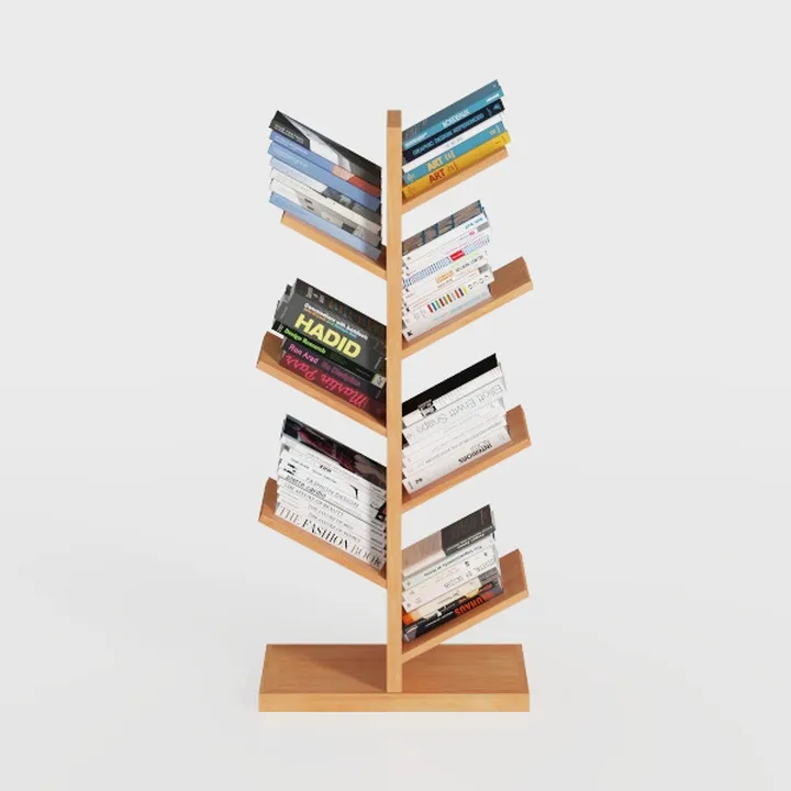 Minimalist Solid Wood Bookshelf Asymmetrical Display Storage 3D Model