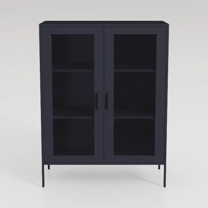 Minimalist Black Metal Mesh Double Door Cabinet 3D Model