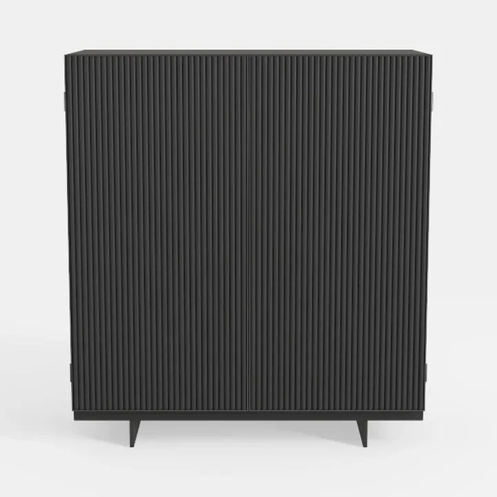 Minimalist Black Fluted Solid Wood Storage Cabinet 3D Model