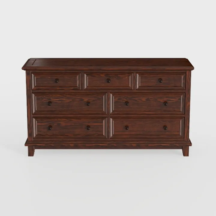Traditional Solid Walnut Wood 7 Drawer Dresser 3D Model