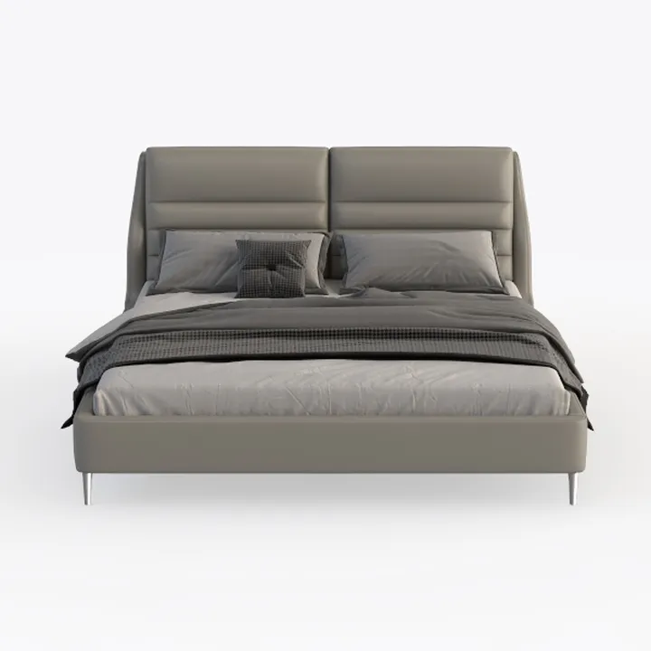 Modern Grey Leather Upholstered King Size Bed 3D Model