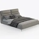 Modern Grey Leather Upholstered King Size Bed 3D Model Right 45 Degree View
