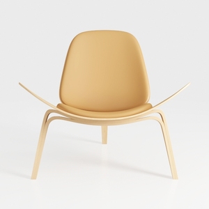 Minimalist Solid Wood Leather Lounge Chair 3D Model