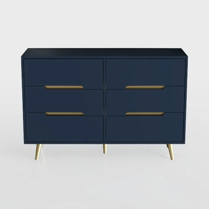 Modern Navy Blue Gold Accent 6 Drawer Dresser 3D Model