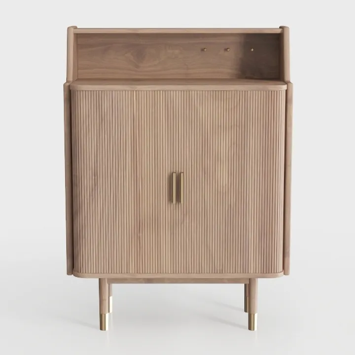 Modern Solid Wood Fluted Door Accent Cabinet With Brass Hardware 3D Model