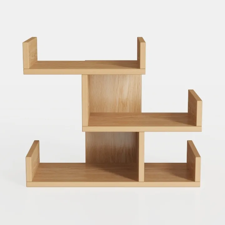 Minimalist Solid Oak Asymmetrical Bookshelf 3D Model