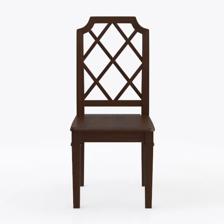 Traditional Solid Wood Lattice Back Dining Chair 3D Model