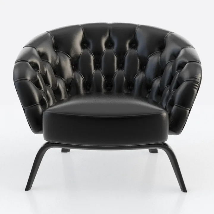 Black Leather Tufted Modern Accent Chair 3D Model