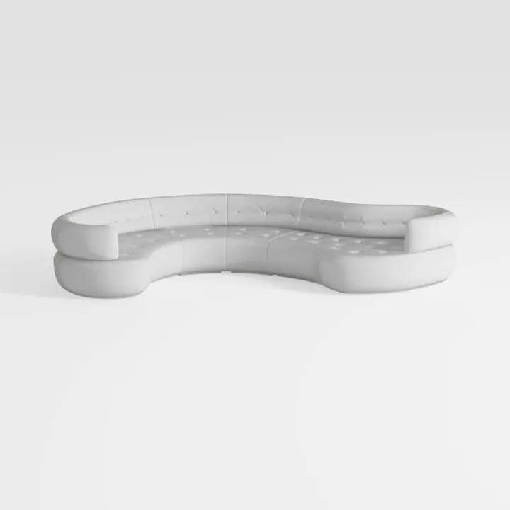 Minimalist Tufted Leather Curved Sectional Sofa 3D Model