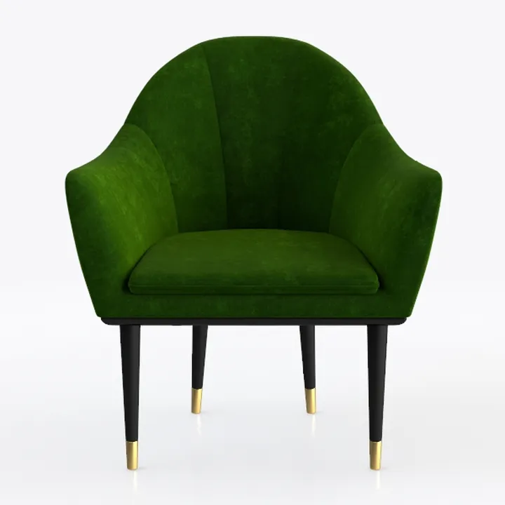 Modern Green Velvet Upholstered Armchair With Gold Accent Metal Legs 3D Model
