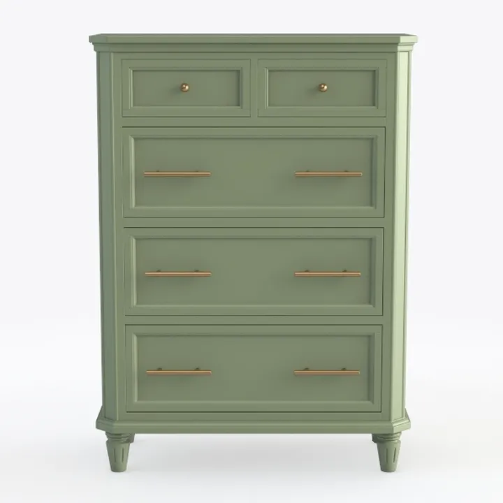 Modern Sage Green Solid Wood Dresser With Gold Hardware 3D Model