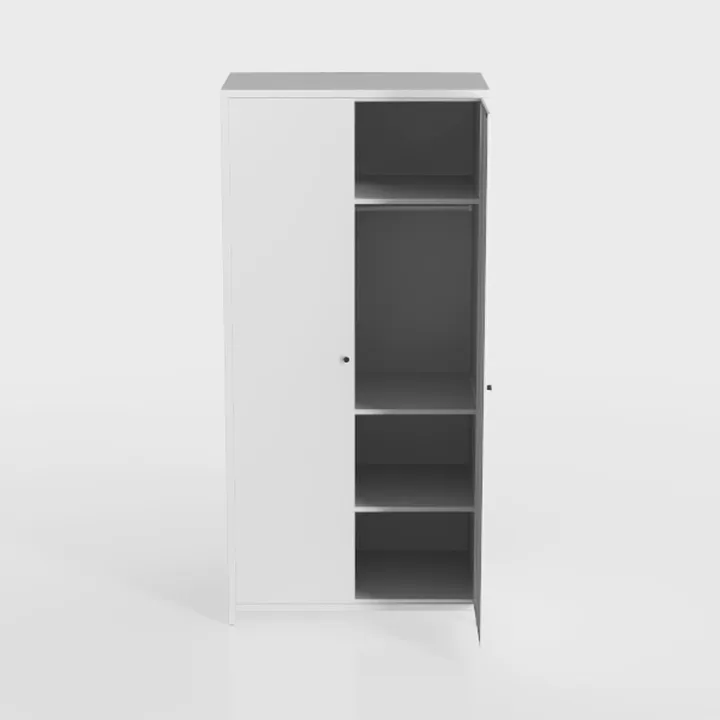 Minimalist White Metal Double Door Storage Cabinet 3D Model