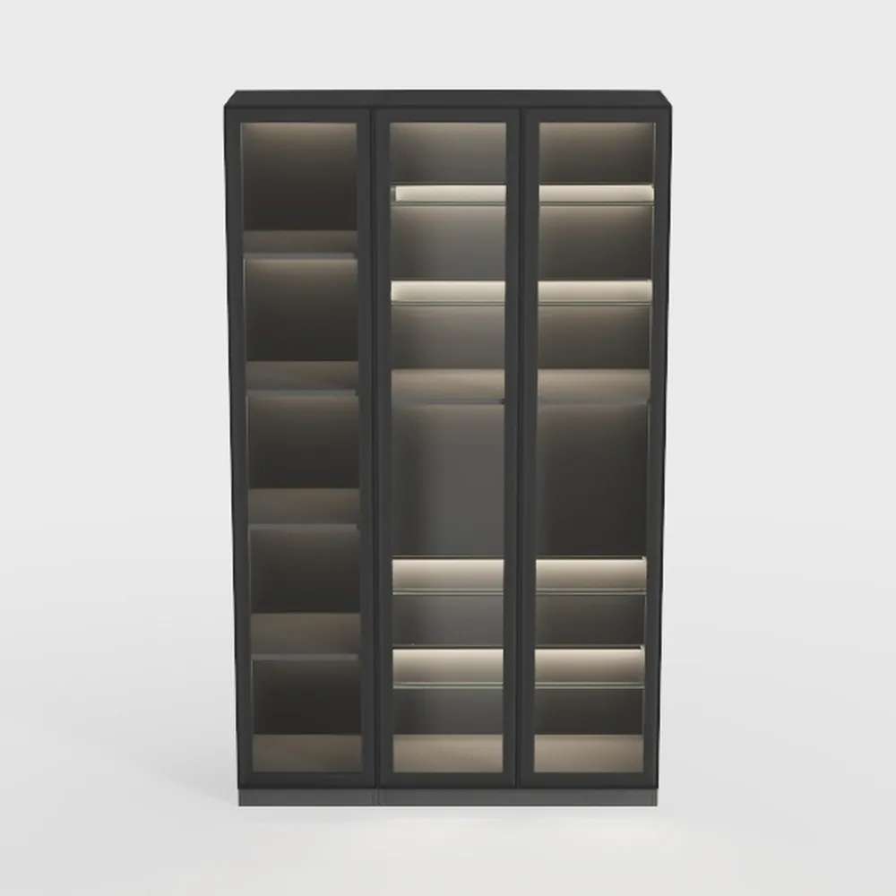 Display Cabinet with Glass Doors & 2 Drawers,LED