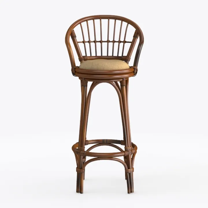 Rattan Linen Upholstered Coastal Bar Stool 3D Model