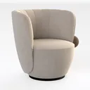 Minimalist Beige Velvet Channel Tufted Armchair 3D Model Right 45 Degree View