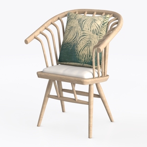 Minimalist Solid Oak Wood Armchair with Cushion 3D Model