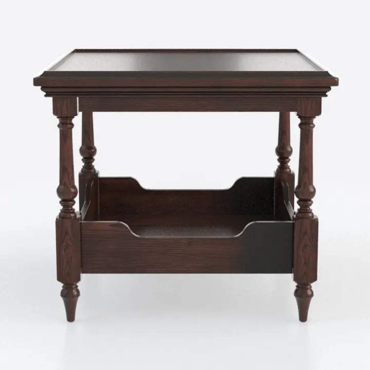 Vintage Solid Walnut Wood End Table With Storage Shelf 3D Model