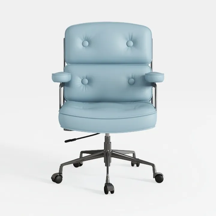 Modern Light Blue Leather Tufted Office Chair 3D Model