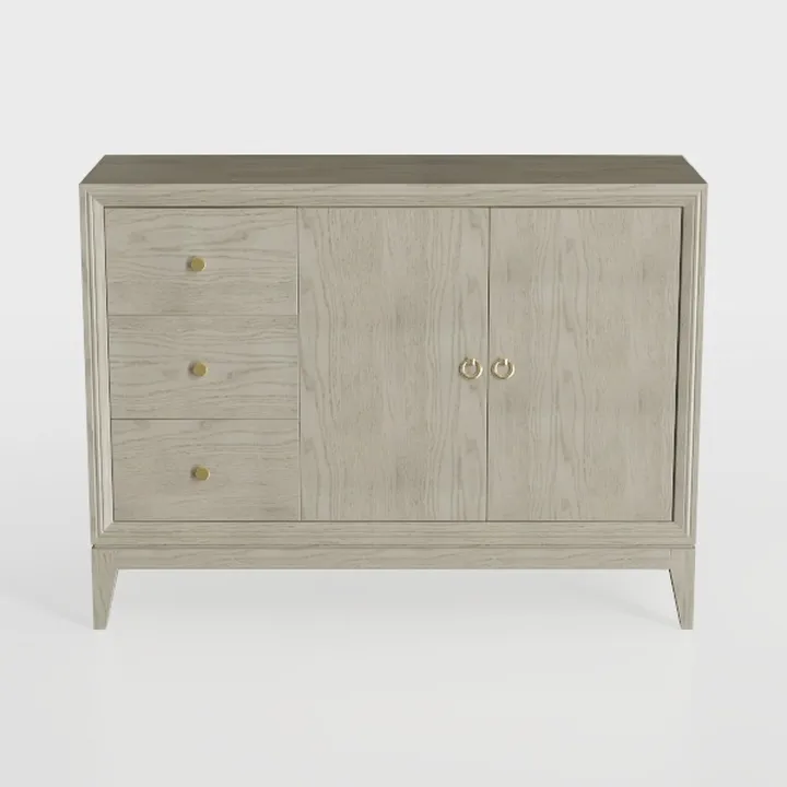 Minimalist Solid Oak Wood Buffet Cabinet with Brass Hardware 3D Model