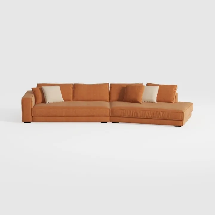 142" Comfy L Shaped Orange Sectional Couches for