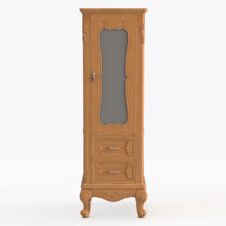 Vintage Solid Oak Carved Tall Display Cabinet 3D Model