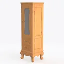Vintage Solid Oak Carved Tall Display Cabinet 3D Model Left 45 Degree View