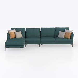 Modern Teal Fabric L Shape Sectional Sofa with Throw Pillows 3D Model