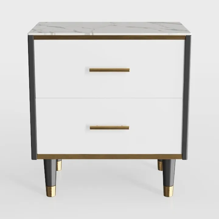 Modern Marble Top Gold Accent Two Drawer Nightstand 3D Model