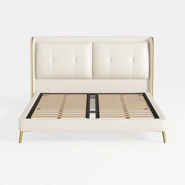 Modern Minimalist Tufted Leather Gold Accent King Bed 3D Model
