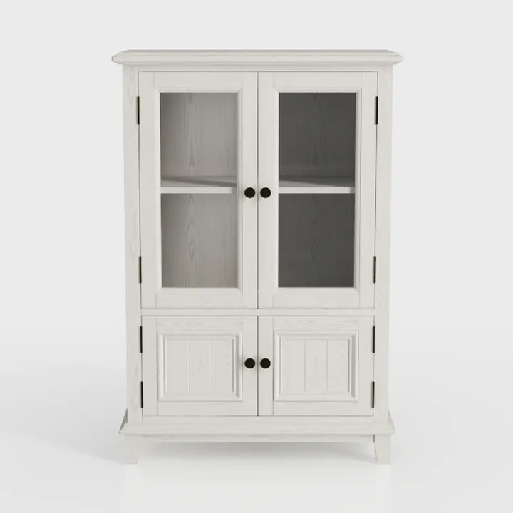 Minimalist White Solid Wood Glass Door Display Cabinet 3D Model