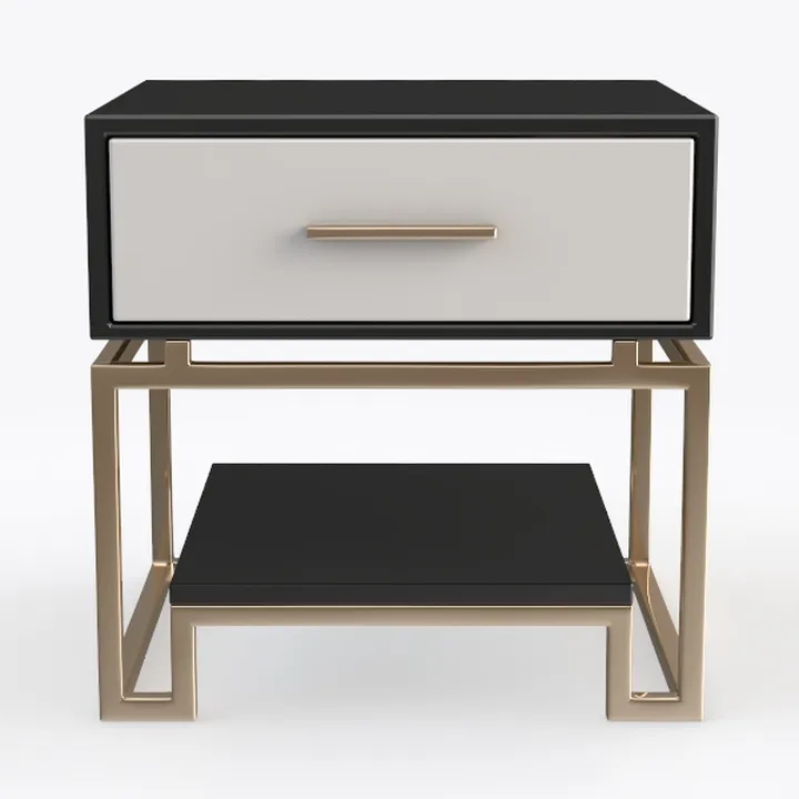 Modern Two Tone Metal Frame Nightstand With Open Shelf 3D Model