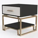 Modern Two Tone Metal Frame Nightstand With Open Shelf 3D Model Left 45 Degree View