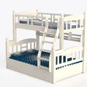 Minimalist Solid Wood Kids Bunk Bed with Storage Drawer 3D Model Left 45 Degree View
