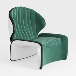 Modern Minimalist Emerald Green Velvet Channel Tufted Armchair 3D Model