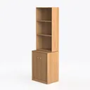 Minimalist Solid Oak Freestanding Bookcase Cabinet with Closed Storage 3D Model Left 45 Degree View