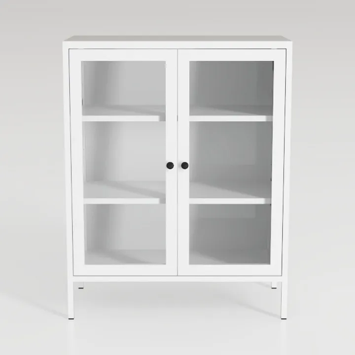 Minimalist White Metal Glass Door Display Cabinet 3D Model