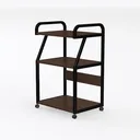 Modern Black Metal Solid Wood Rolling Storage Shelf Cart 3D Model Left 45 Degree View