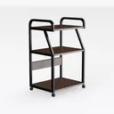 Modern Black Metal Solid Wood Rolling Storage Shelf Cart 3D Model Right 45 Degree View