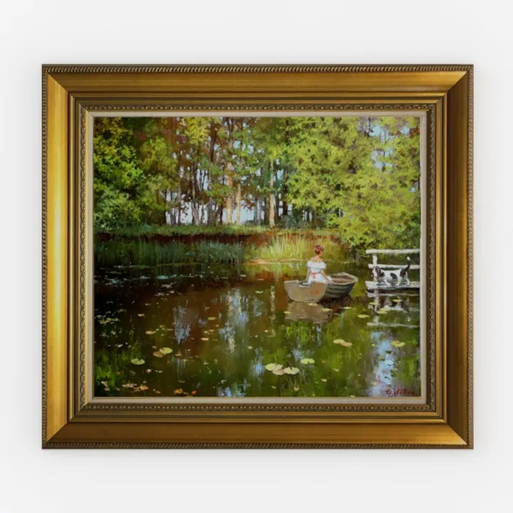 Vintage Gold Framed Landscape Oil Painting 3D Model