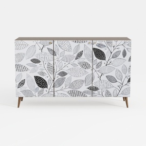 Modern Printed Pattern Solid Wood Sideboard Cabinet 3D Model