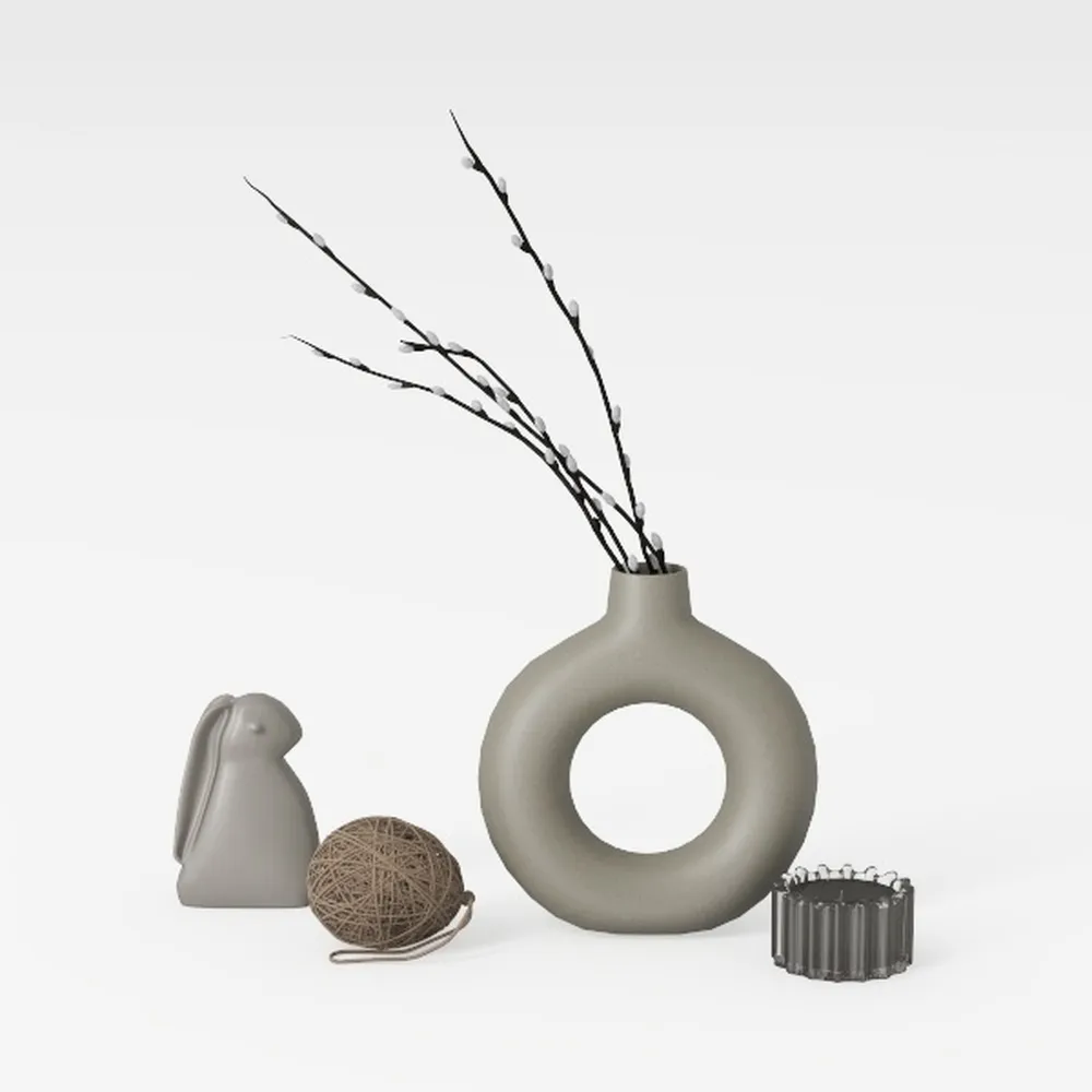 Vilead Circular Hollow Ceramic Vase Donuts Nordic Art Pampas Grass Home Decoration Accessories Office Living Room Interior Decor