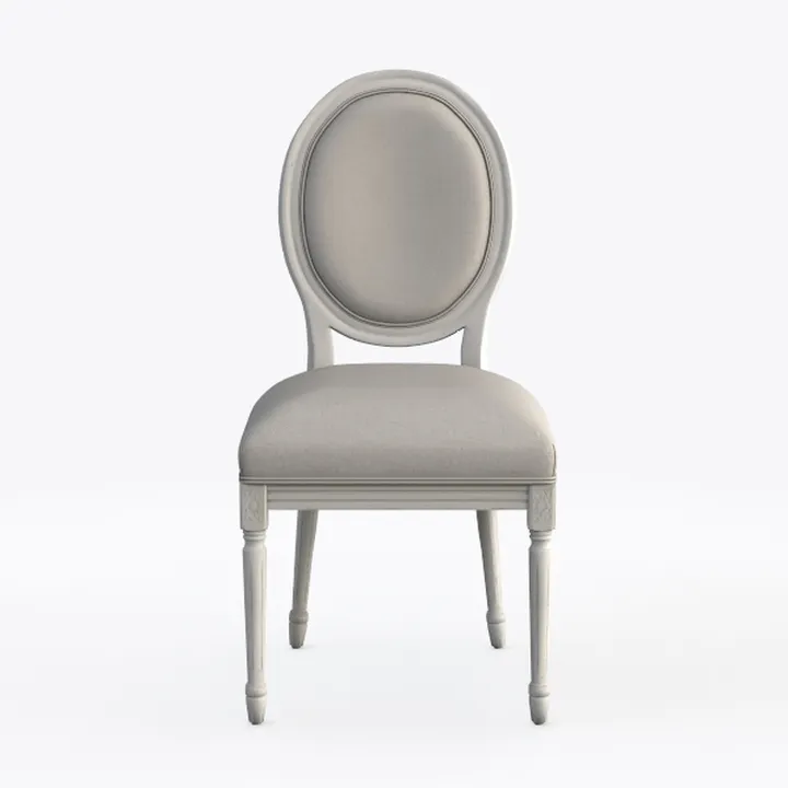 French Vintage Linen Upholstered Oval Back Dining Chair 3D Model