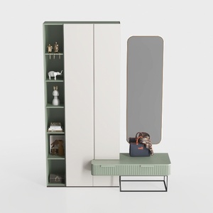 Modern Sage Green Solid Wood Hallway Storage Cabinet with Mirror and Bench 3D Model