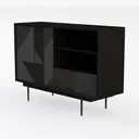 Modern Black Fluted Solid Wood Sideboard with Geometric Accent Open Shelves 3D Model Left 45 Degree View