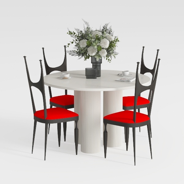 5-Piece Round Stainless Steel White MDF Top Table 