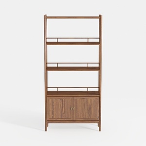 Minimalist Solid Wood Bookshelf Cabinet With Open Shelves 3D Model