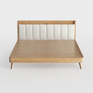 Modern Solid Oak Upholstered Platform Bed With Tufted Headboard 3D Model