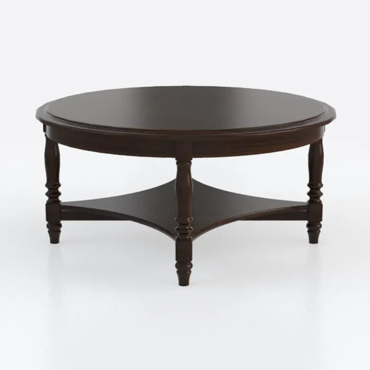 Traditional Solid Wood Round Coffee Table With Lower Shelf 3D Model