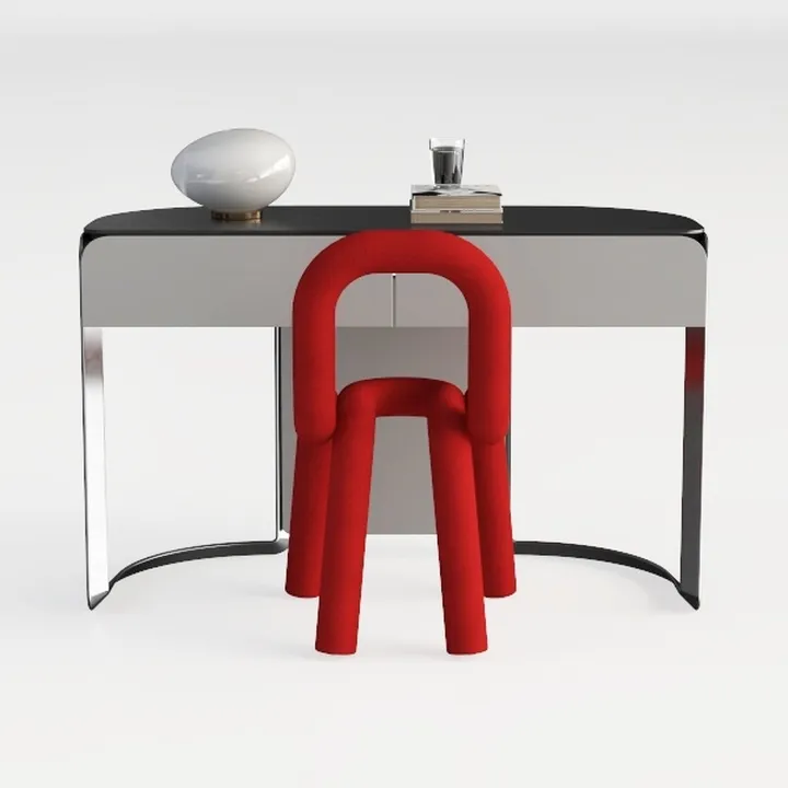 Sedia da trucco trasparente con seduta in cristallo acrilico e cuscino in plastica PC trasparente, seduta da soggiorno dal design elegante e moderno per uso domestico o salone.